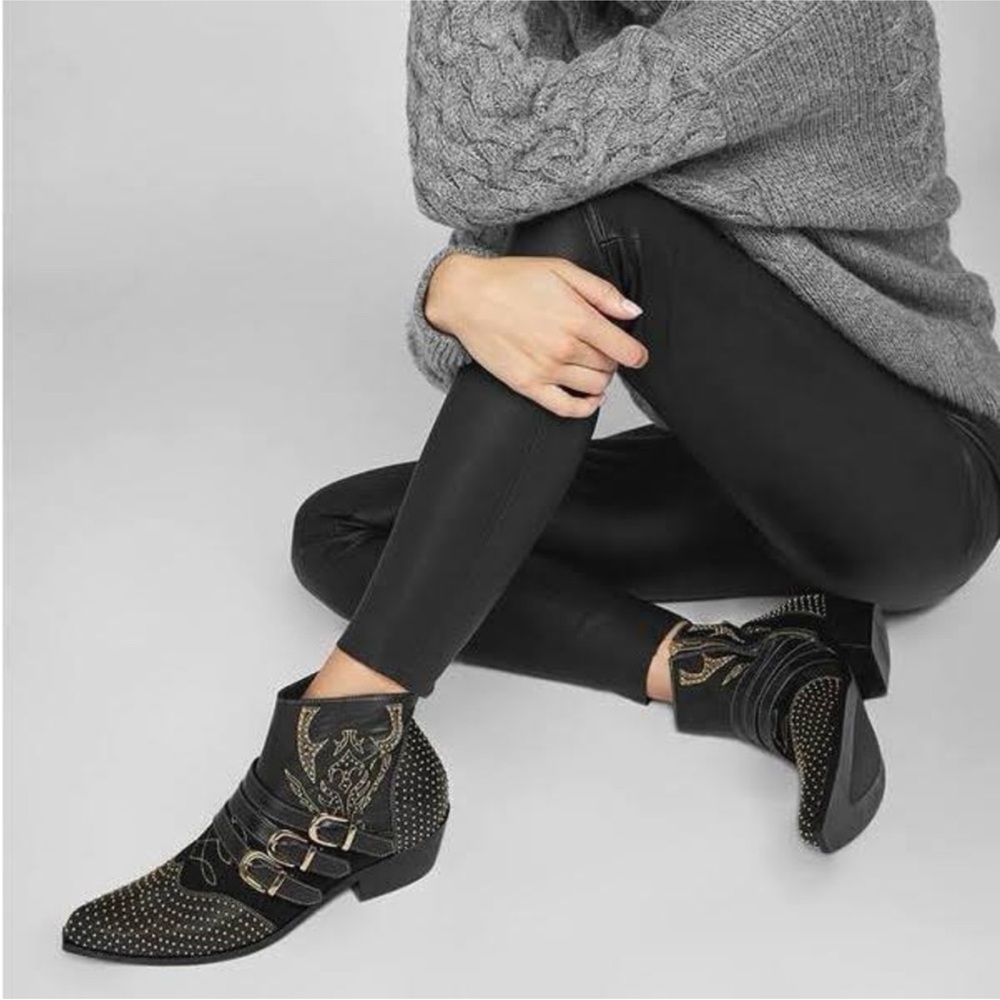 ANINE BING CHARLIE WOMENS 38 Black‎ and Gold Studded Ankle Boots leather - Picture 3 of 12